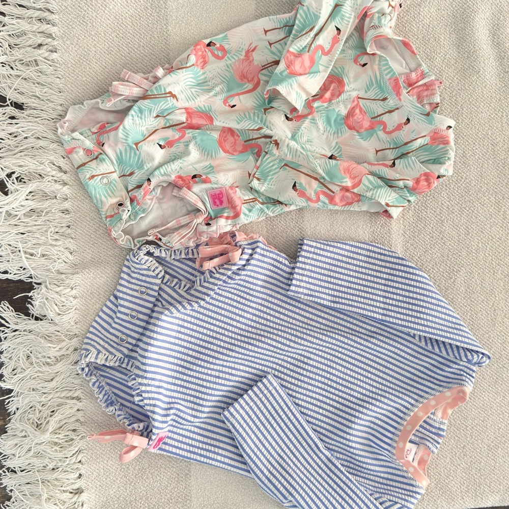 Toddler Girl One-Piece Swimsuit Set - Mixed Prints Ruffle Butts 12-18 months - Picture 2 of 5